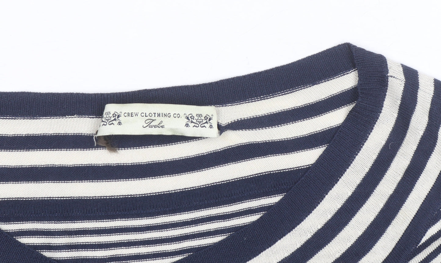 Crew Clothing Co. Women Blue Striped Button-Up Knit Top Size 12