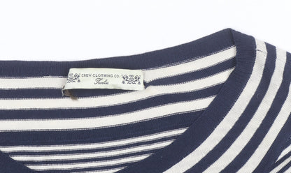 Crew Clothing Co. Women Blue Striped Button-Up Knit Top Size 12