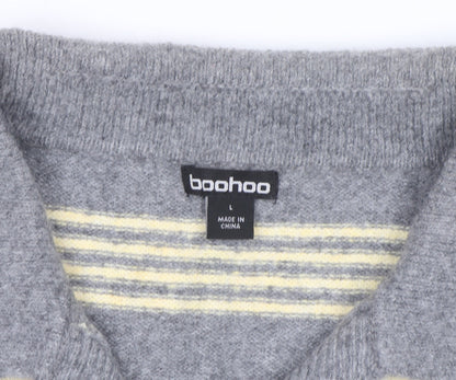 Boohoo Women’s Grey Striped Collared Sleeveless Knit Vest L
