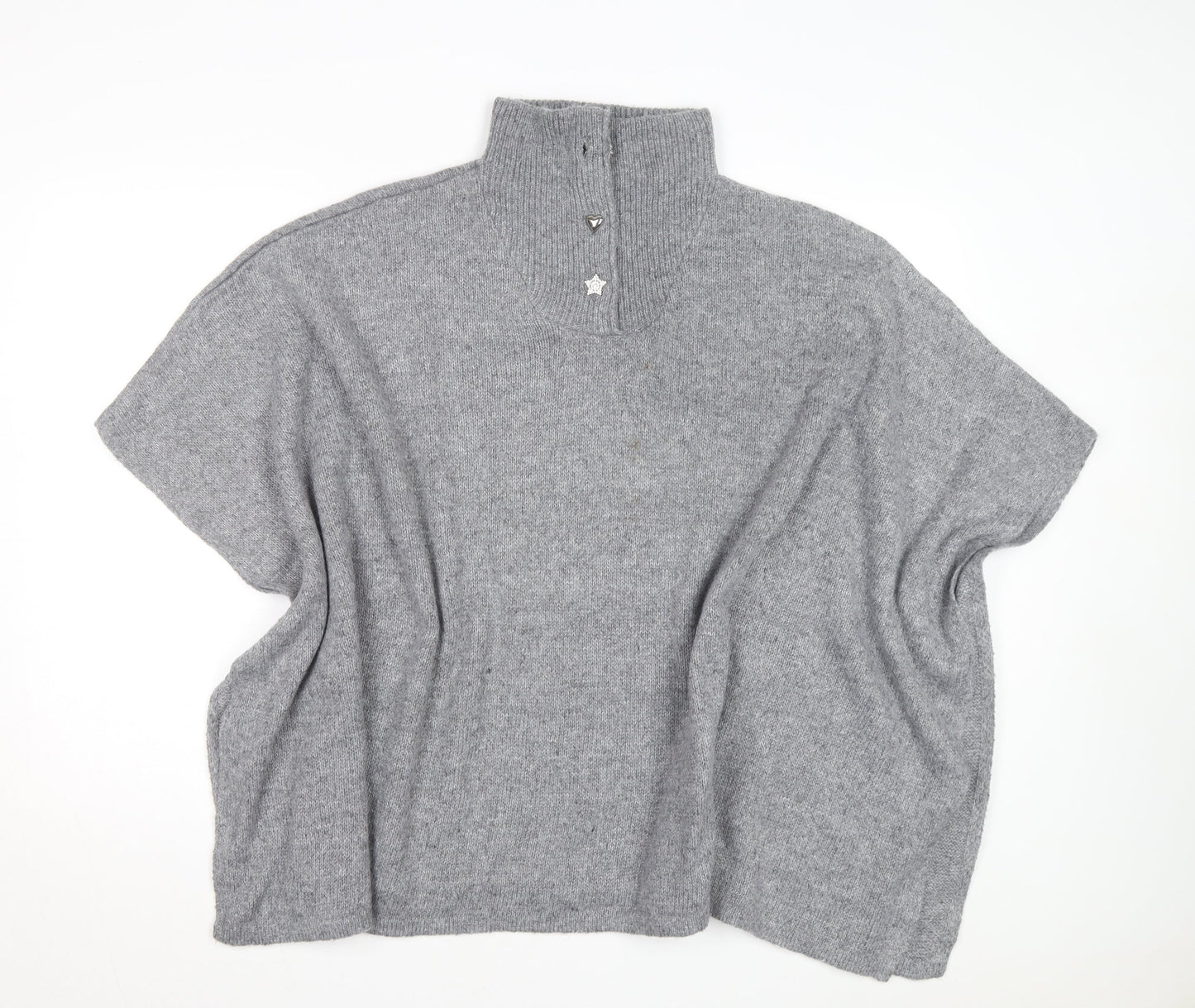 Tu Women Grey One Size Mock Neck Poncho Cape Jumper