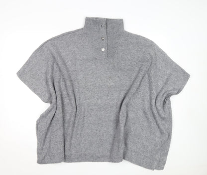 Tu Women Grey One Size Mock Neck Poncho Cape Jumper