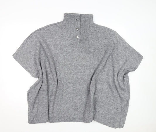 Tu Women Grey One Size Mock Neck Poncho Cape Jumper