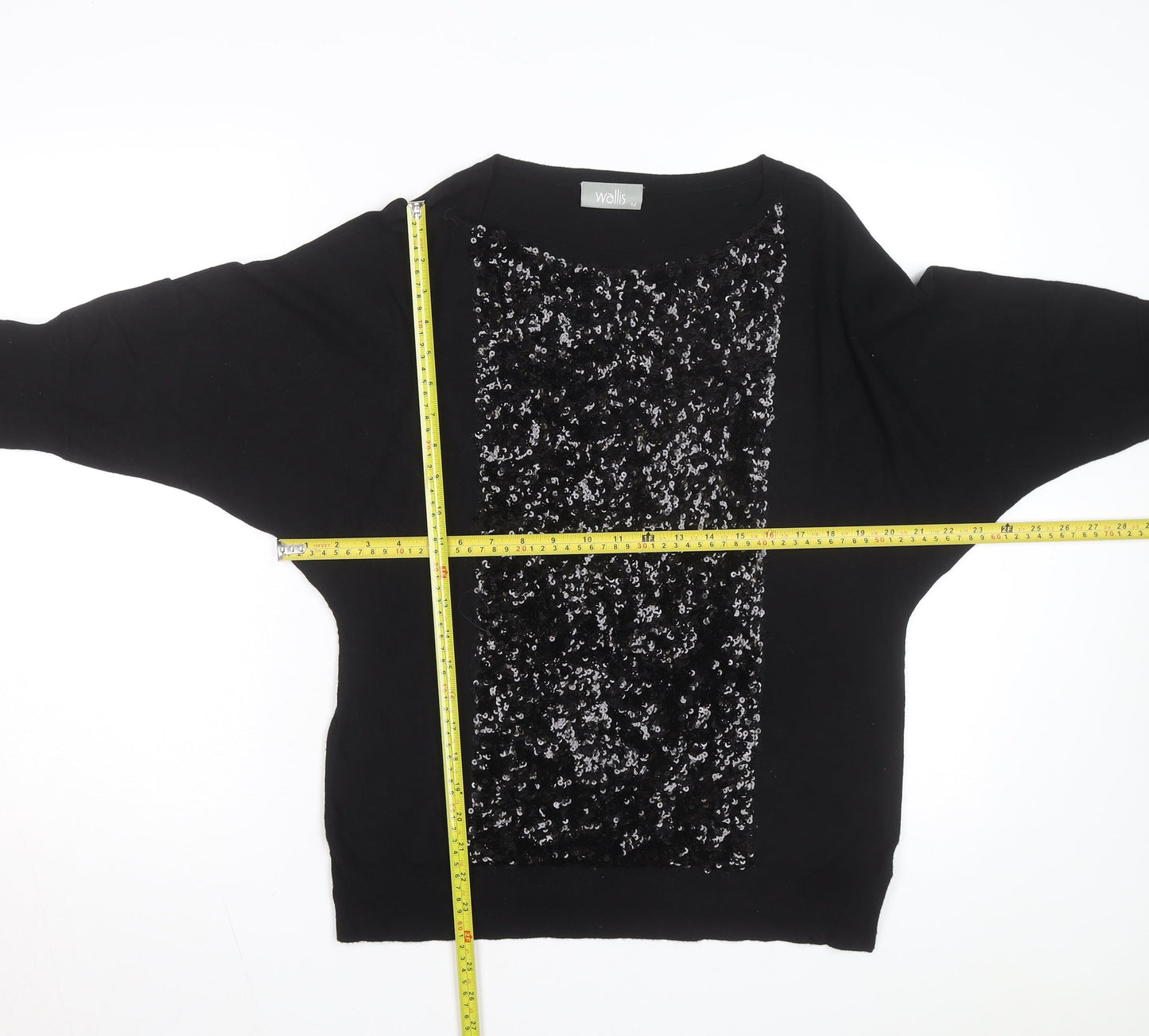 Wallis Women's Black Sequin Front Knit Jumper Size M