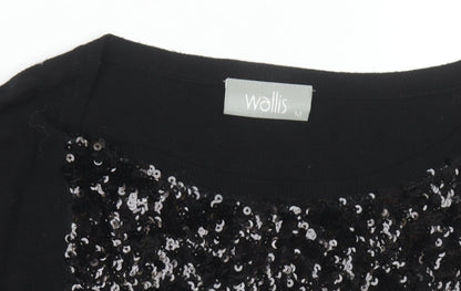 Wallis Women's Black Sequin Front Knit Jumper Size M