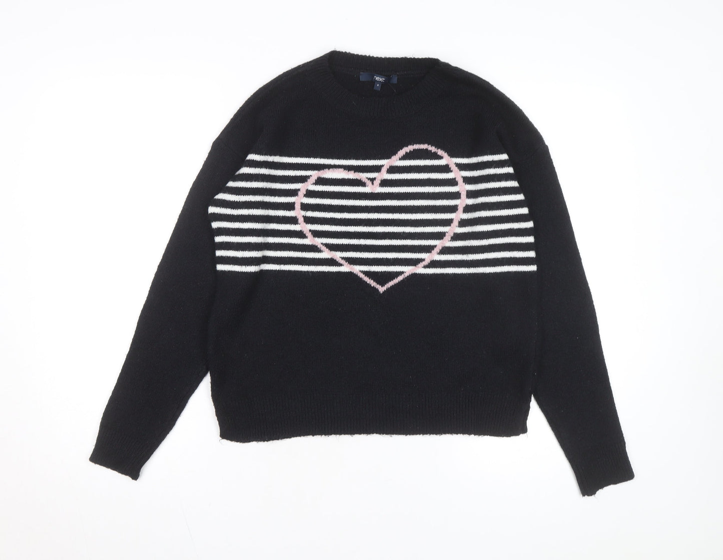 Next Women’s Black Heart Stripe Crew Neck Knit Jumper Size 8