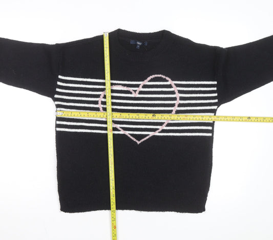 Next Women’s Black Heart Stripe Crew Neck Knit Jumper Size 8