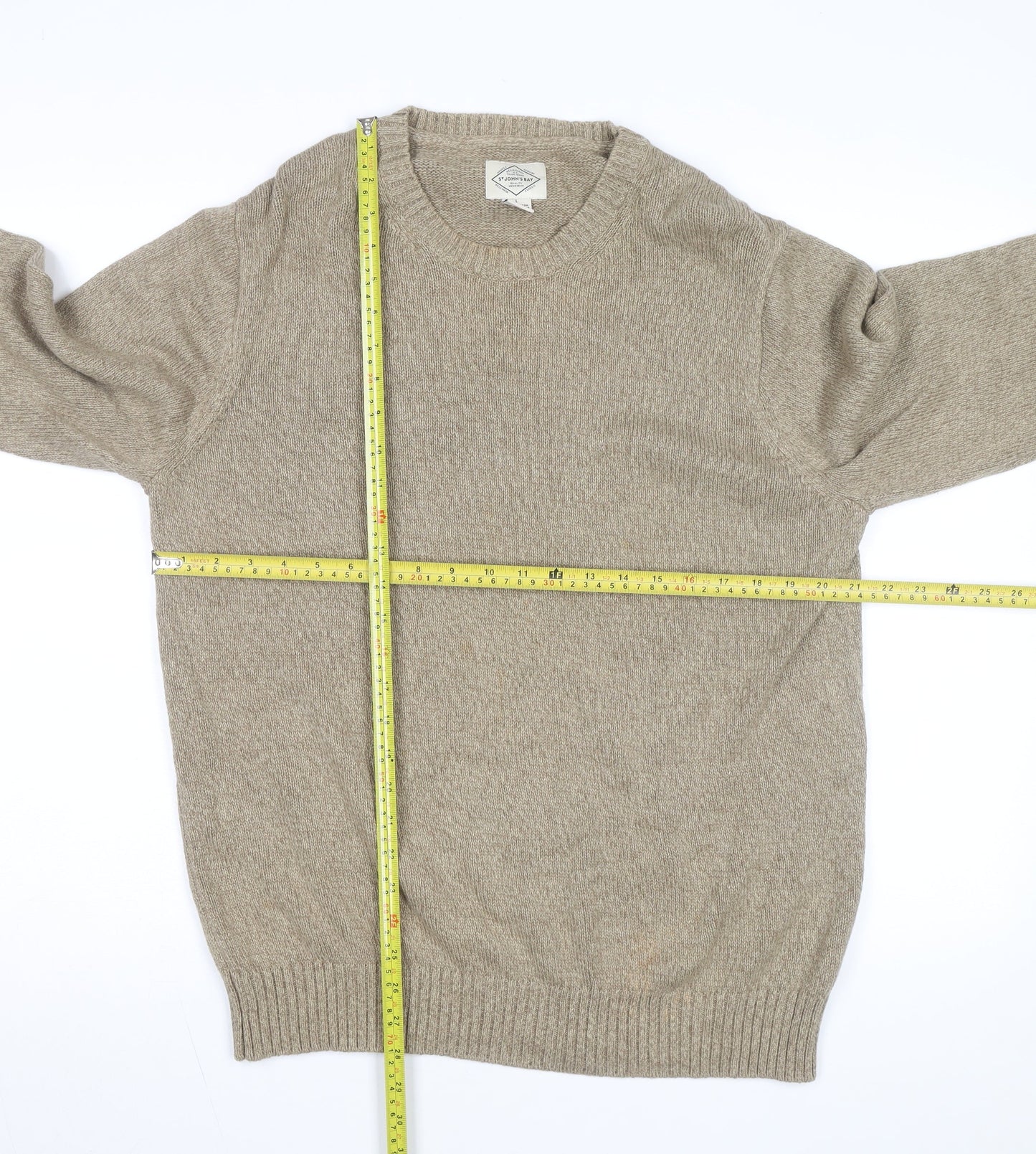 St. John's Bay Men's Beige Cotton Crew Neck Pullover Jumper Size L