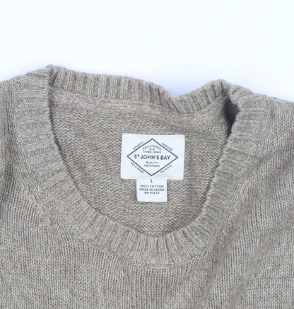 St. John's Bay Men's Beige Cotton Crew Neck Pullover Jumper Size L