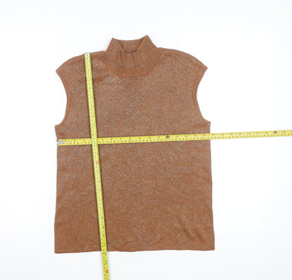 Coldwater Creek Women's Brown Sleeveless Roll Neck Silk Blend Jumper Size M