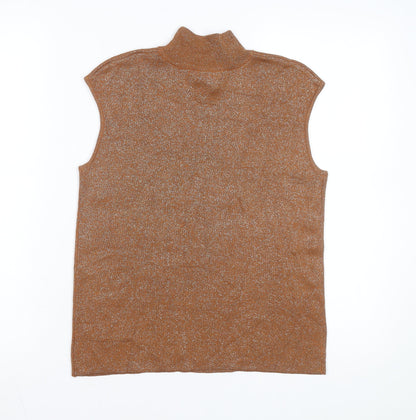 Coldwater Creek Women's Brown Sleeveless Roll Neck Silk Blend Jumper Size M