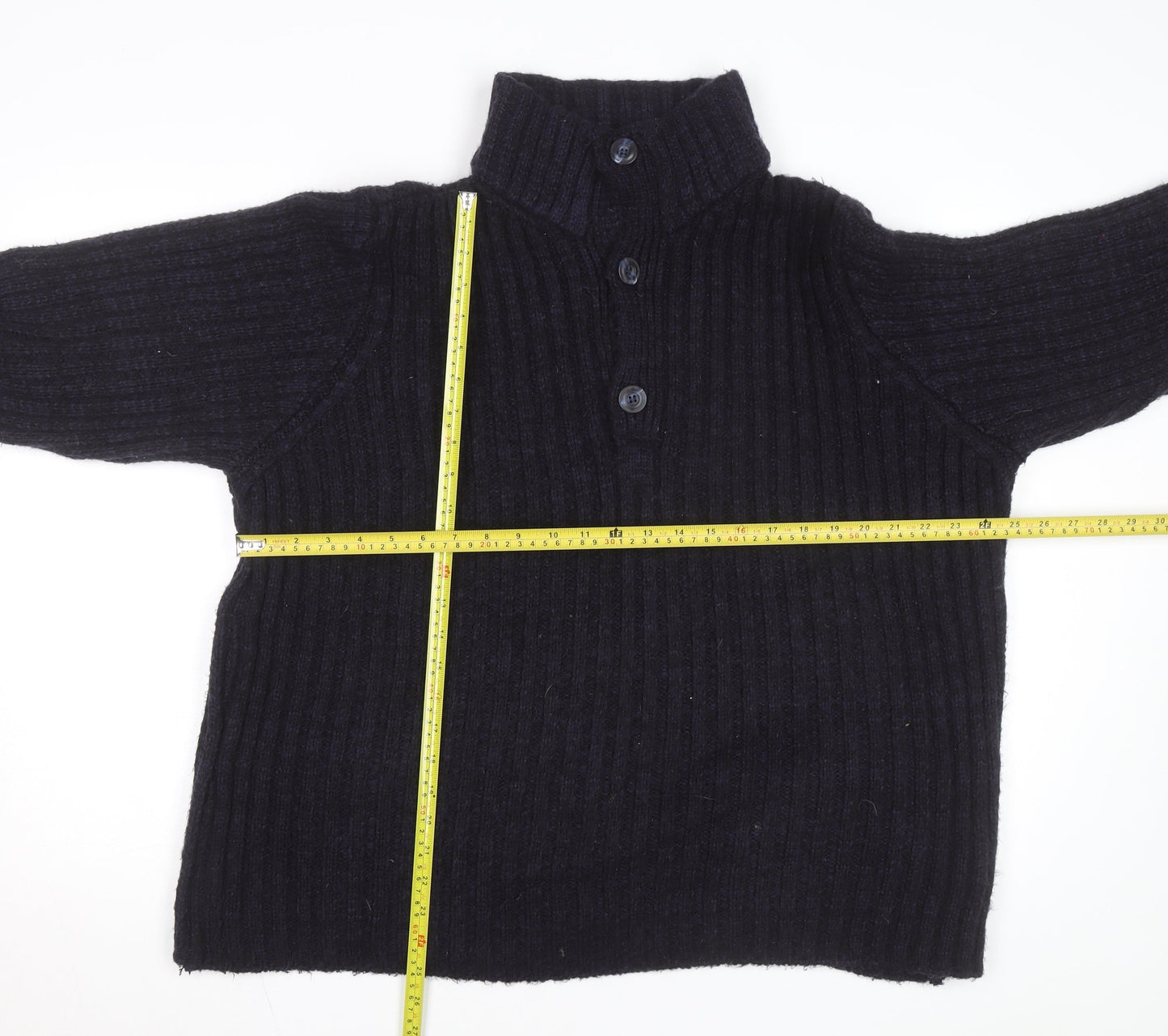 John Lewis Men’s Black Chunky Wool Henley Jumper Size L