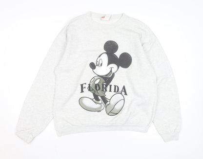 Disney Men Grey Mickey Mouse Florida Graphic Sweatshirt Medium