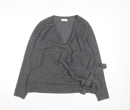 Papaya Women's Grey Wrap Knit Jumper Size 18 V-Neck Long Sleeve