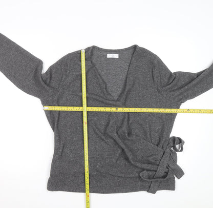 Papaya Women's Grey Wrap Knit Jumper Size 18 V-Neck Long Sleeve