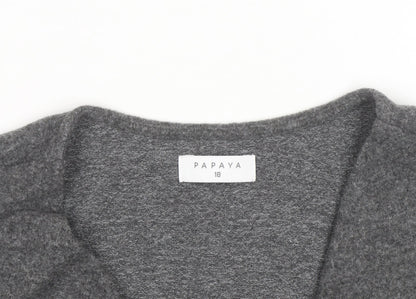 Papaya Women's Grey Wrap Knit Jumper Size 18 V-Neck Long Sleeve