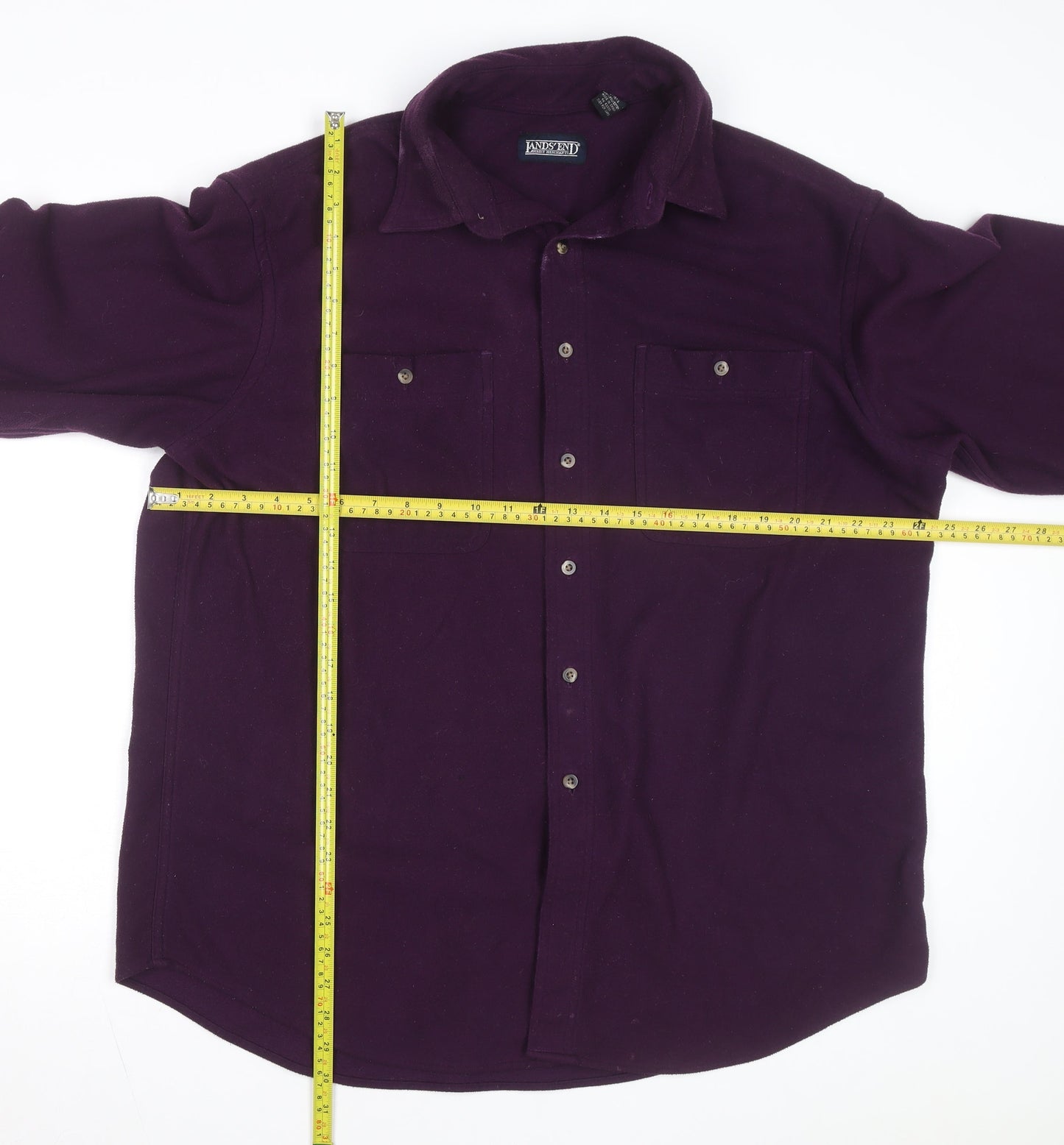 Lands' End Men's Purple Fleece Button-Up Shirt Long Sleeve L Regular