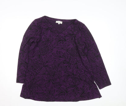 Sahara Women Purple Floral Wool Viscose V-Neck Long Sleeve Jumper L