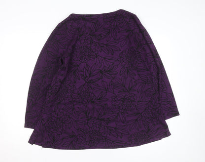 Sahara Women Purple Floral Wool Viscose V-Neck Long Sleeve Jumper L