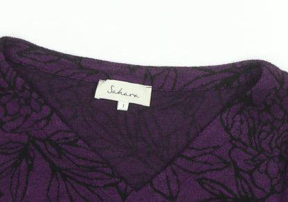 Sahara Women Purple Floral Wool Viscose V-Neck Long Sleeve Jumper L