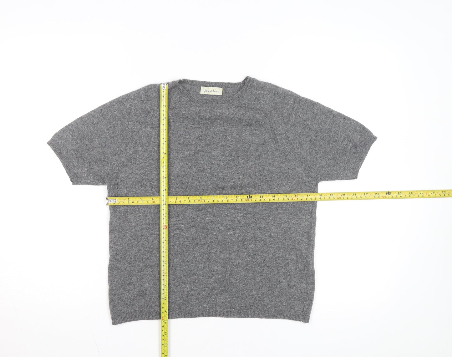 Joie de Vivre Women's Grey Wool Cashmere Short Sleeve Jumper Size M