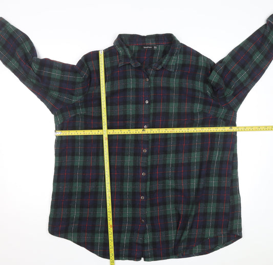 Boohoo Womens Green Check Flannel Button-Up Shirt Size 14