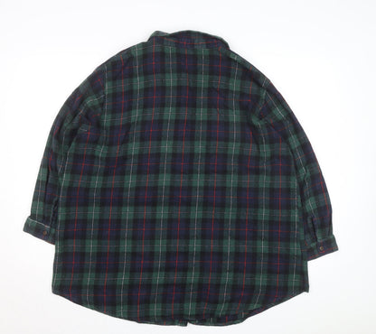 Boohoo Womens Green Check Flannel Button-Up Shirt Size 14