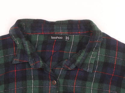 Boohoo Womens Green Check Flannel Button-Up Shirt Size 14