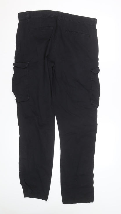 Easy Mens Black Slim Fit Cargo Trousers 34L Cotton Casual