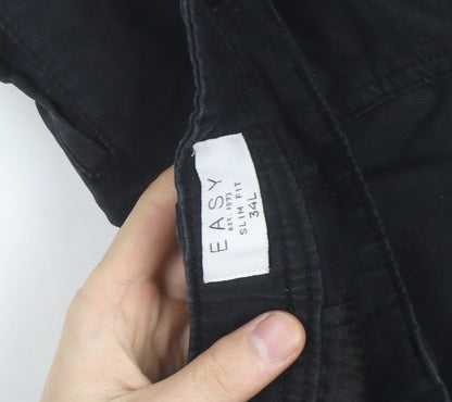 Easy Mens Black Slim Fit Cargo Trousers 34L Cotton Casual