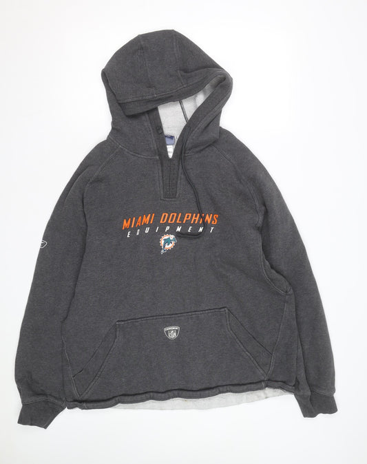 Reebok Men’s Grey Miami Dolphins Pullover Hoodie Size L Sports NFL
