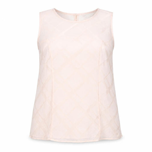Front view of Principles by Ben de Lisi Women's Beige Sleeveless Geometric Blouse, size 16