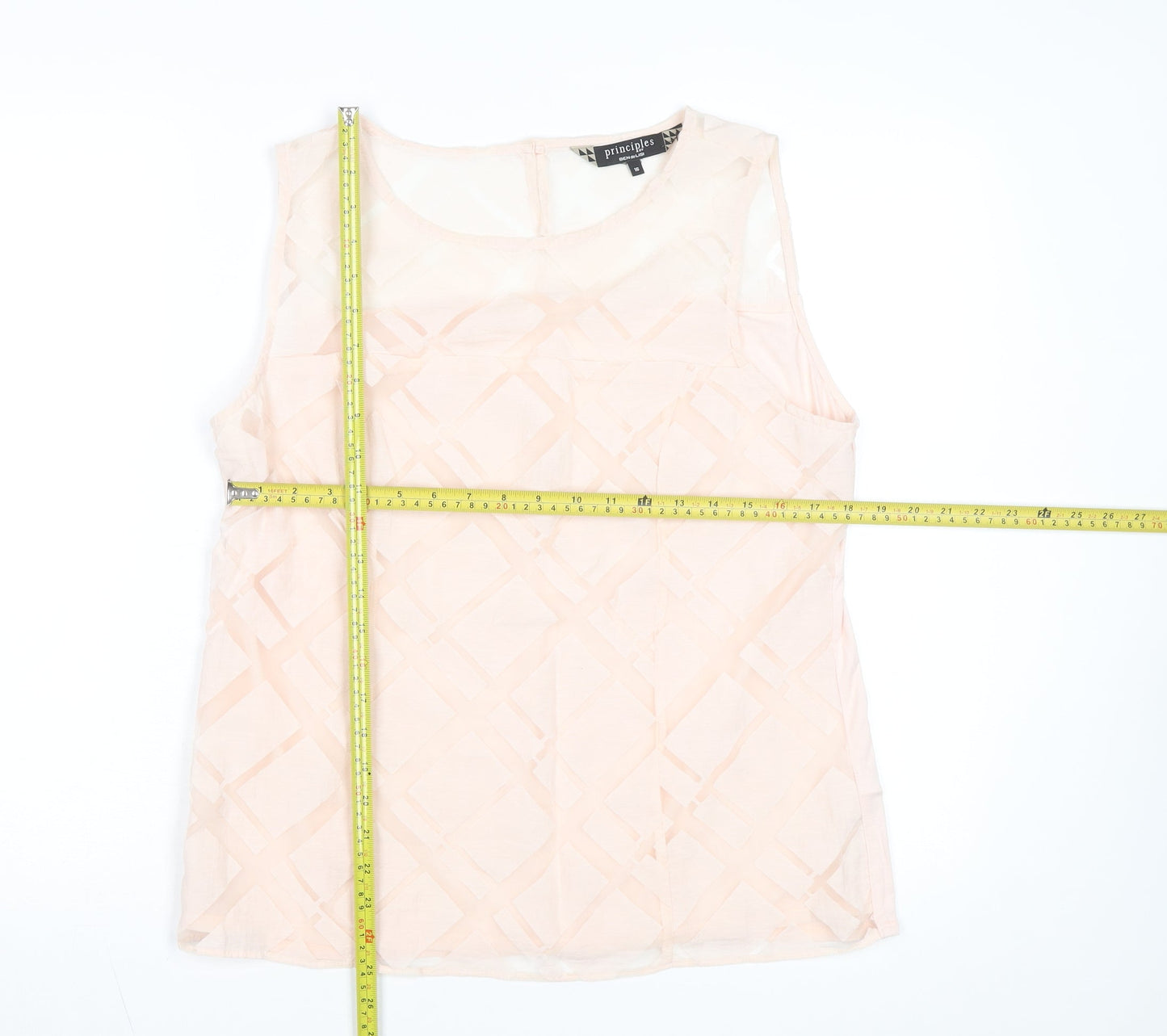 Principles by Ben de Lisi Women's Beige Sleeveless Geometric Blouse Size 16