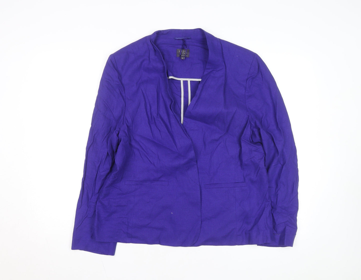 Marks and Spencer Women's Purple Linen Blend Shawl Blazer Size 20