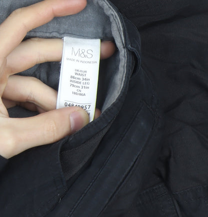 Marks and Spencer Men's Black Cargo Trousers 34W 31L Belted Lightweight