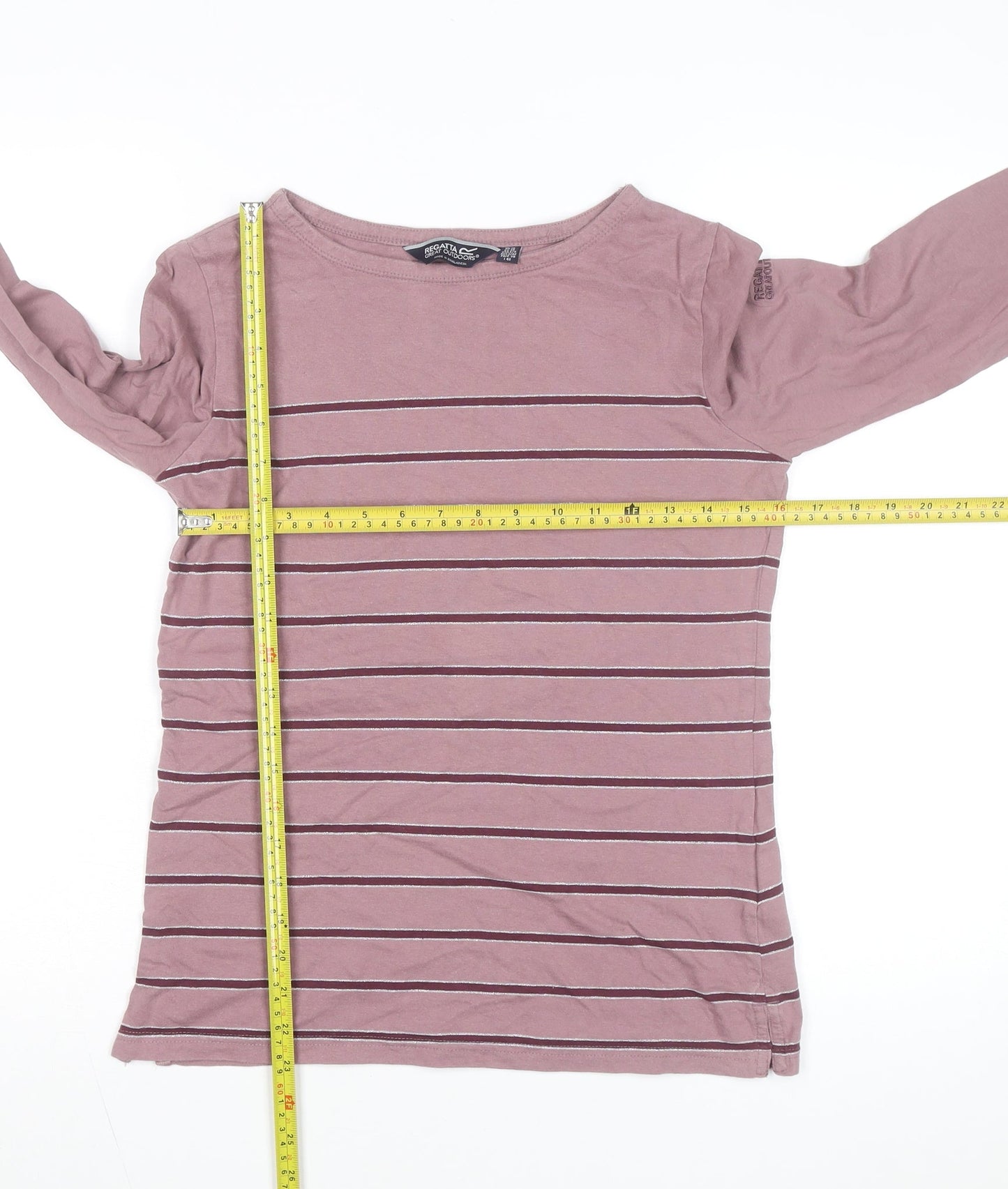 Regatta Women Pink Striped Long Sleeve Cotton Top UK 10