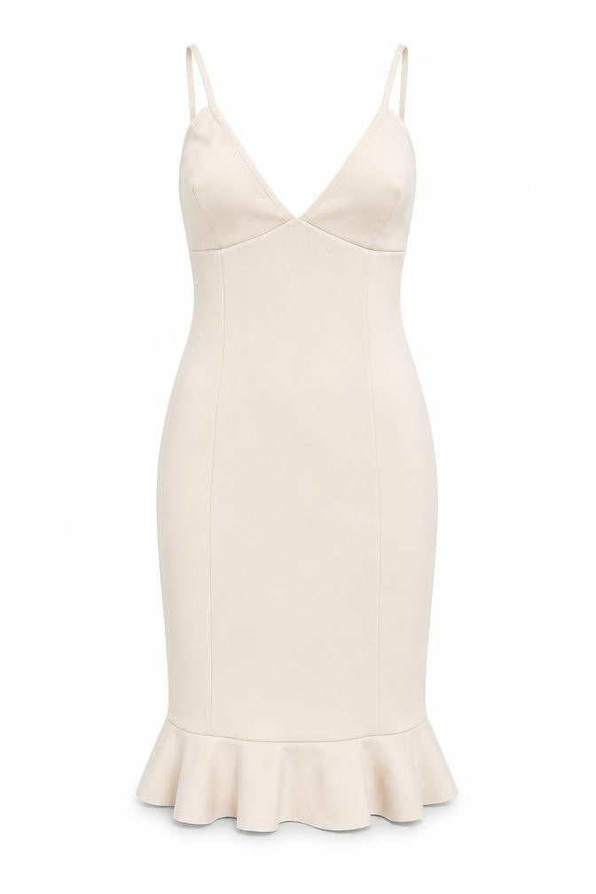 Front view of In The Style Women Beige Bodycon Knee Length Dress, size 8