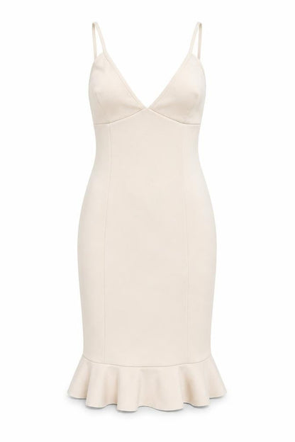 Front view of In The Style Women Beige Bodycon Knee Length Dress, size 8