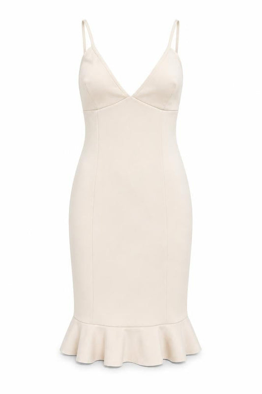 Front view of In The Style Women Beige Bodycon Knee Length Dress, size 8