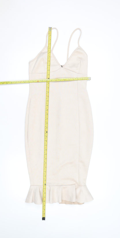 In The Style Women Beige Bodycon Knee Length Dress Size 8