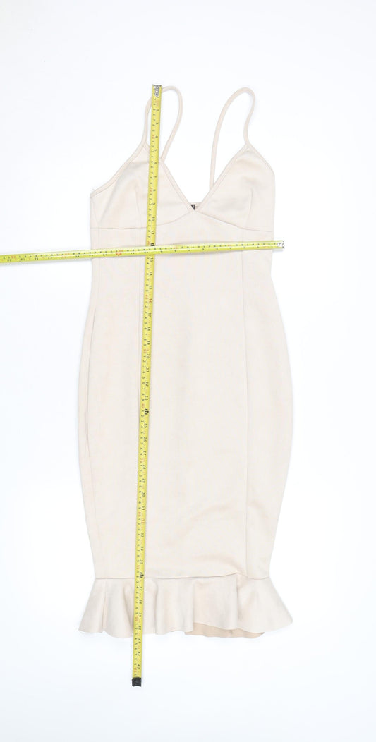 In The Style Women Beige Bodycon Knee Length Dress Size 8