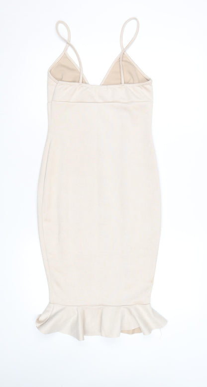In The Style Women Beige Bodycon Knee Length Dress Size 8