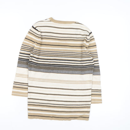 i.e. Women’s Beige Striped Scoop Neck 3/4 Sleeve Pullover Jumper Size S