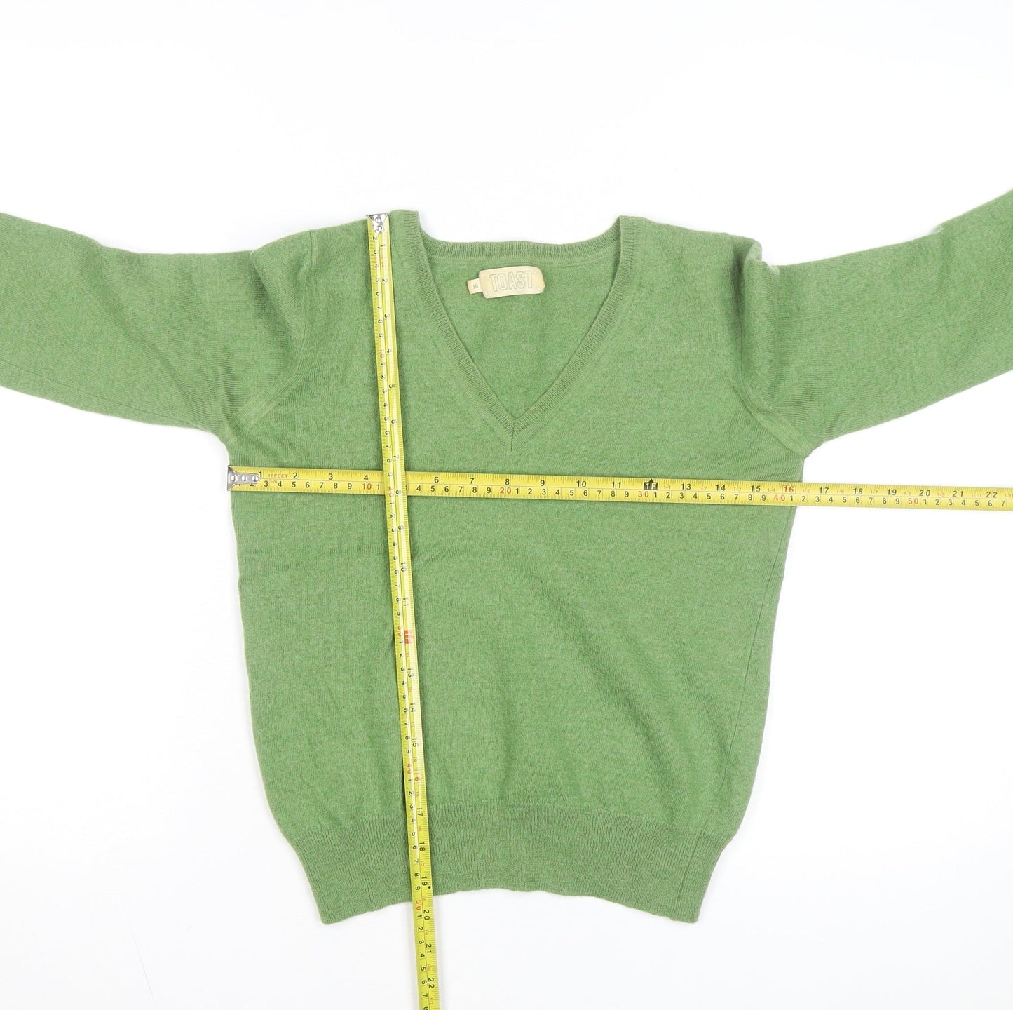 Toast Womens Green V-Neck Cashmere Jumper Size 10