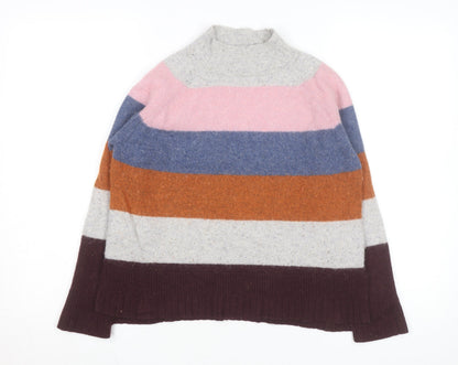 White Stuff Women's Multicoloured Striped Wool Blend Mock Neck Jumper UK 10
