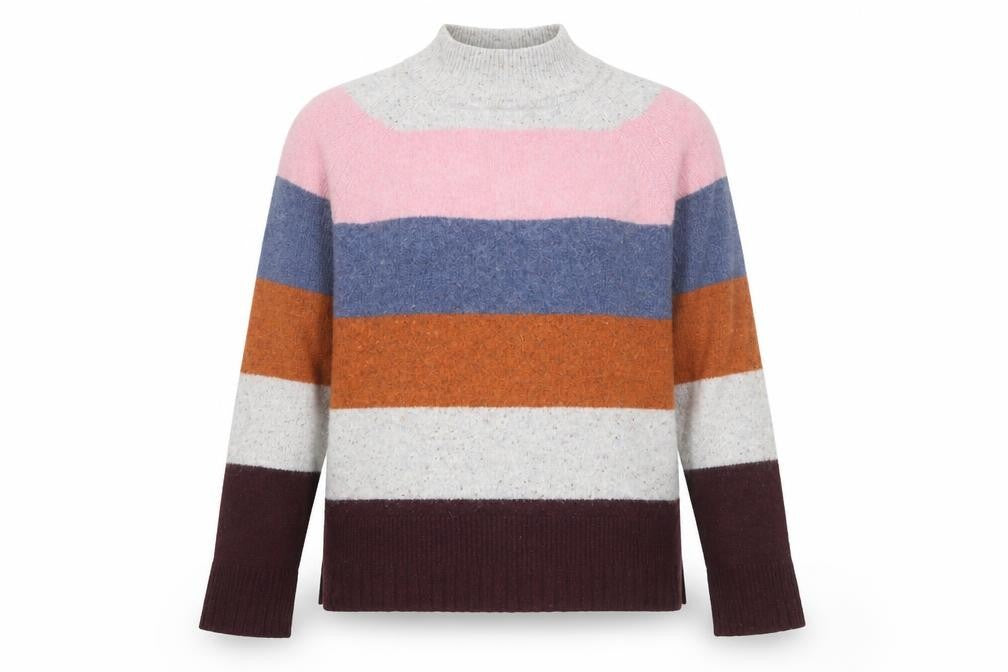 White Stuff Women's Multicoloured Striped Wool Blend Mock Neck Jumper UK 10