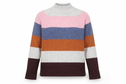White Stuff Women's Multicoloured Striped Wool Blend Mock Neck Jumper UK 10