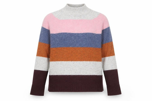 White Stuff Women's Multicoloured Striped Wool Blend Mock Neck Jumper UK 10