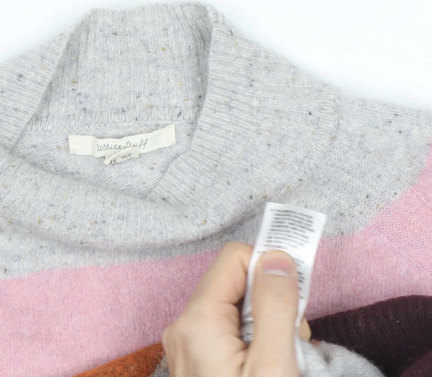 White Stuff Women's Multicoloured Striped Wool Blend Mock Neck Jumper UK 10