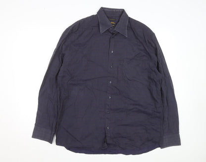 Jack Lipson Signature Men's Blue Geometric Cotton Long Sleeve Shirt L