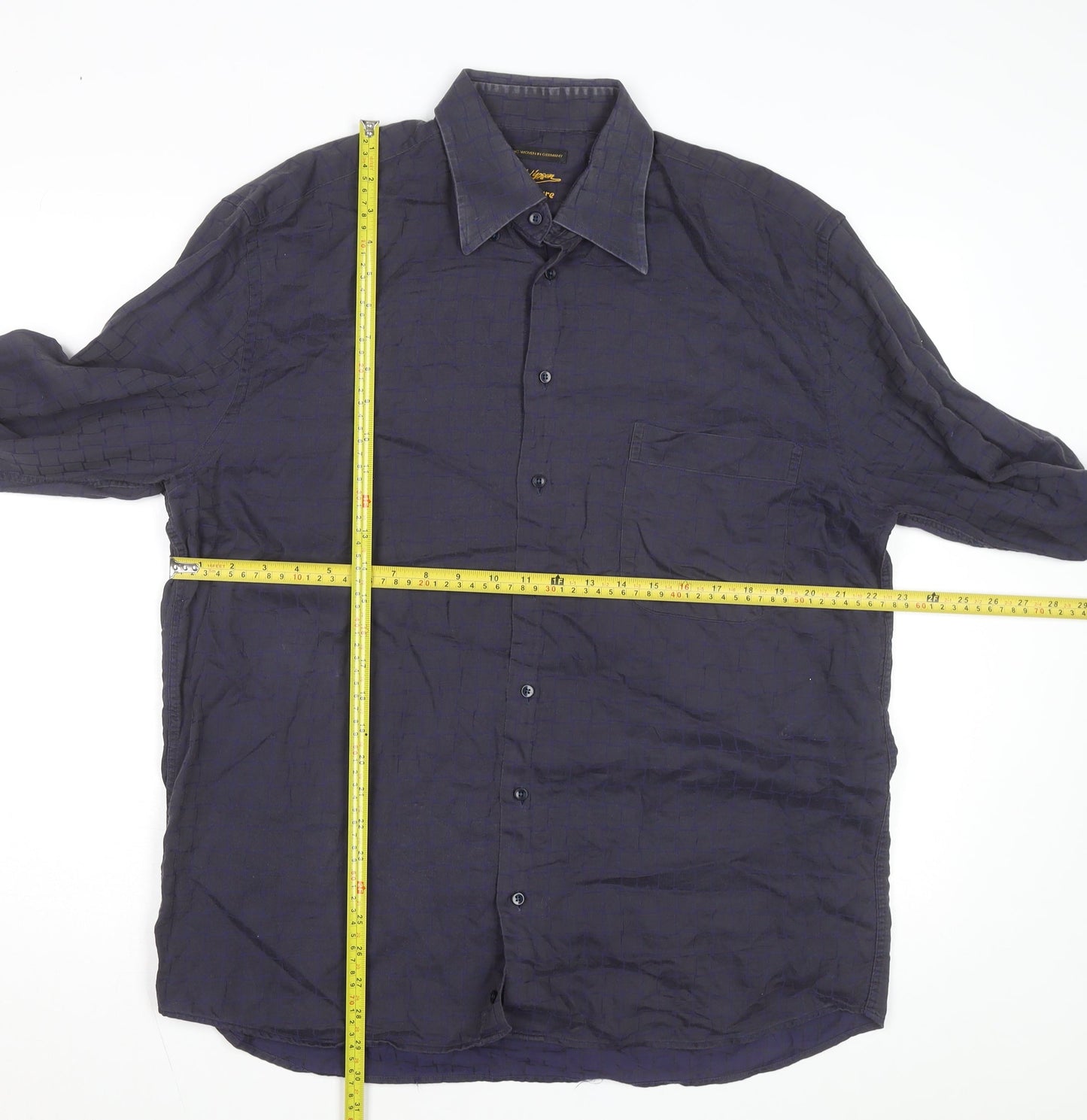 Jack Lipson Signature Men's Blue Geometric Cotton Long Sleeve Shirt L